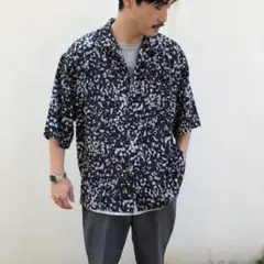 【BEAMS】プリントルーズフィットオープンカラーシャツ　半袖シャツ　M
