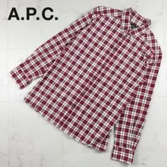 美品 A.P.C. 襟付きチェックシャツ 赤系 レッド サイズL*TB406