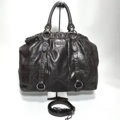 【美品】 miu miu 2way レザー グレー ブラウン ショルダーバッグ