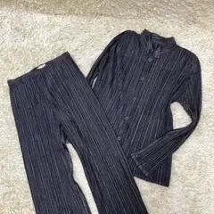 【極美品】プリーツプリーズ セットアップ 黒 パンツ 3 美シルエット