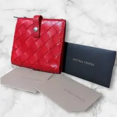 美品✨️BOTTEGA VENETA 赤 イントレチャート　二つ折り財布