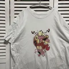 キャラ Tシャツ 古着 白 おくびょうなカーレッジくん カートゥーン アニメ