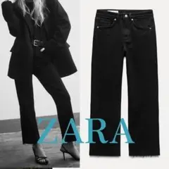 zara TRF CROPPED FLARE ハイライズデニムパンツ　blk