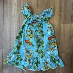 【100㎝】♡ハイビスカス♡水色ワンピース♡かりゆしウェア・アロハ・ムームー♡