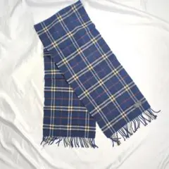 【古着】バーバリー マフラー 高級ラムウール ネイビーチェック