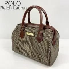 B2154【POLO】ミニボストンバッグ 千鳥柄 ブラシ付き ハンドバッグ