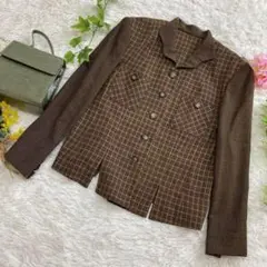 極美品　レリアン　Erhardt シャツジャケット　チェック　茶　9 Mサイズ