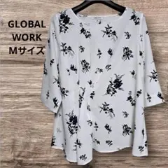 GLOBAL WORK グローバルワーク花柄 Mサイズ 七分袖 ホワイト白