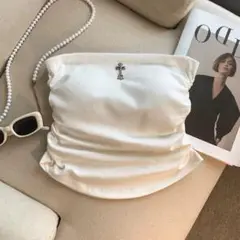 【新品・訳アリ】 ホワイト クロスデザイン チューブトップ カップ付き