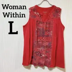Woman Within【L】赤 ノースリーブトップス タンクトップ