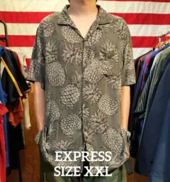 美品 XXL パイナップルシャツ グレー 半袖アロハシャツ 古着