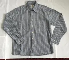 FLANNEL ストライプ長袖シャツ ネイビー Sサイズ