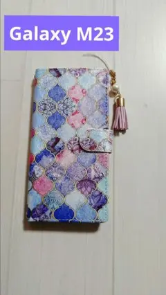 ✿Galaxy M23手帳型ケース ブルー ピンク オシャレ 可愛い 宝石風