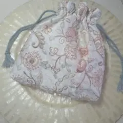 No.30 巾着　インド刺繍生地　ハンドメイド