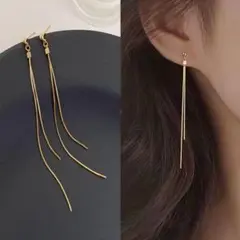 【大人気】レディース ピアス ドロップ チェーン ゴールド 揺れる ロング 韓国