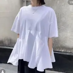 【美品】ENFOLD　CUT AND SEWN　シルケット天竺　コンビフレア　M