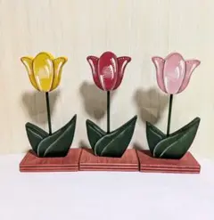 トールペイント　カントリー雑貨　ハンドメイド　チューリップ3点セット