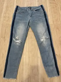 メンズ サイドライン スキニー デニム ダメージ