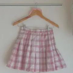 【即日/匿名発送】ピンク　チェック　プリーツスカート