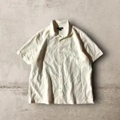 US古着vintageポリエステル混レーヨンシャツ半袖開襟ストライプアイボリーL