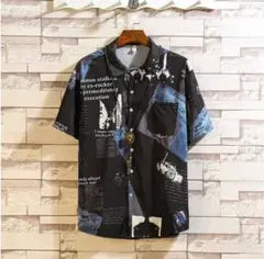 衣装 メンズ 柄シャツ ヒップホップ　半袖　XL ダンストップス 【大人気！】