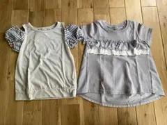 新品訳あり 女の子 キッズ ブルーグレー 半袖トップスセット 110センチ