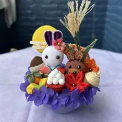 ハンドメイド❣️秋、お月見アレンジ、すすき、月、お月見団子、くり、かき❁⃘*.゜