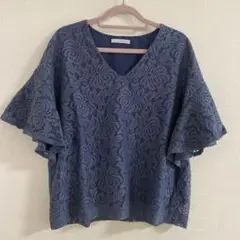 【美品】OPAQUE.CLIP レース フレア袖Vネックトップス　Mサイズ