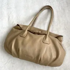 希少 ジルサンダー ターンロック レザートートバッグ ベージュ シボ革