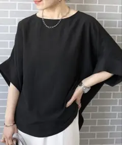 Aletta vita エステルローン華奢見えドルマンブラウス　ブラック