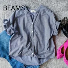 BEAMS HEART半袖スキッパーカットソーきれいめお仕事ブラウス キーネック
