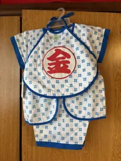 甚平 白地に青いハッシュタグ模様