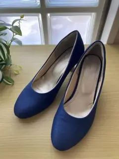 ネイビー テキスタイル パンプス