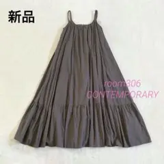 新品　room306 ダブルストラップ　ギャザーフレアワンピース