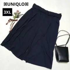 1765◎ユニクロ ベルテッドクロップドワイドパンツ【3XL】ネイビー ベルト付