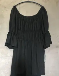 CLETT スクエアネックシャーリングブラウス XL【ブラック】