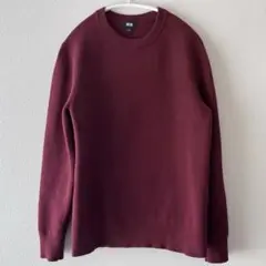 ユニクロ ウォッシャブルミラノリブクルーネックセーター ワイン メンズS