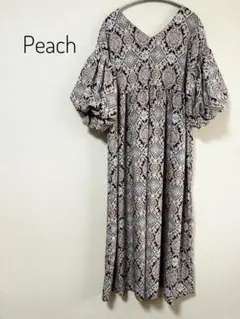 Peach Vネック ボリュームスリーブ ロング ワンピース 5分袖
