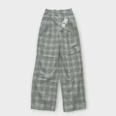【新品タグ付き】GU（S）チェックスラックス ライトグリーンハイウエストきれいめ