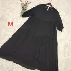 【JILL MERRY】 七分袖 ティアードワンピース　透け感　M　ブラック