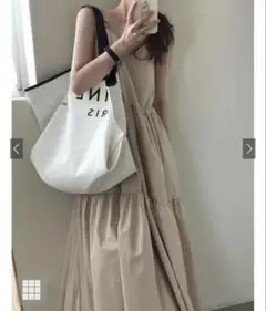 週末セール美品　GRL ノースリーブ ティアードワンピース ベージュフリーサイズ