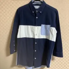 BROWNY ストライプデザイン 長袖シャツ ネイビー　Lサイズ