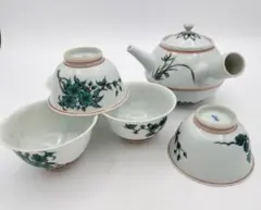a957 煎茶茶碗 色絵草花 北村和善 6客セット 古物 茶道具 茶道具】北村和善 色絵千草茶器セット