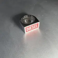 DIESEL シルバー/レッド スクエアリング サイズ9