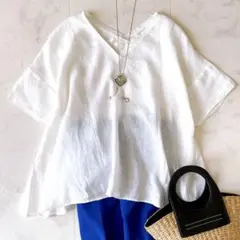 美品☆アーバンリサーチドアーズ 麻 Vネック ワイドプルオーバー 白
