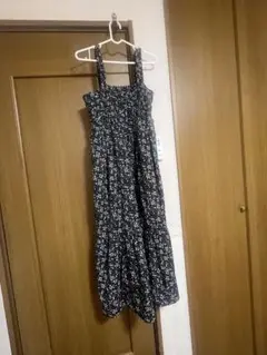 花柄　袖なしロングキャミワンピース　ブラック　大きいサイズ　ノースリーブ