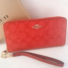 【新品未使用】映える✨長財布 COACH コーチ シグネチャー レッド 赤 朱色
