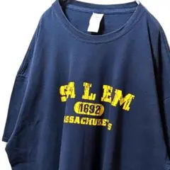 ギルダン マサチューセッツセーレム ロゴ Tシャツ ネイビー紺色 2XL古着