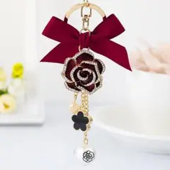 新品入荷★山茶花★サザンカ★赤★ひたむきな愛 謙遜★キーホルダー★バッグチャーム