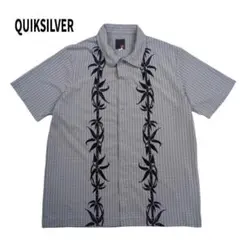 USA製 QUIKSILVER ポリシャツ 半袖 リーフ柄 プリント 総柄